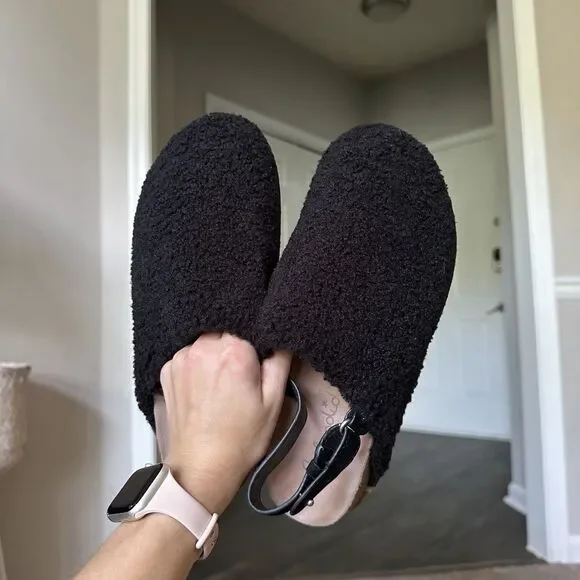 Splendid Clarissa Slipper Women's 8.5 Black Faux Shearling Slingback Cork Shoe - Picture 4 of 11